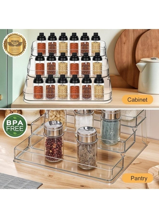 منظم عطور، رف ثلاثي الطبقات - حامل للعطور، والمستحضرات، ومنتجات العناية بالبشرة، والتوابل، والفيتامينات، وزجاجات الأدوية؛ رف متين وشفاف للتخزين في خزائن المطبخ والحمام. - Image 3